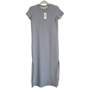 SPANX Black and White Striped Midi Dress